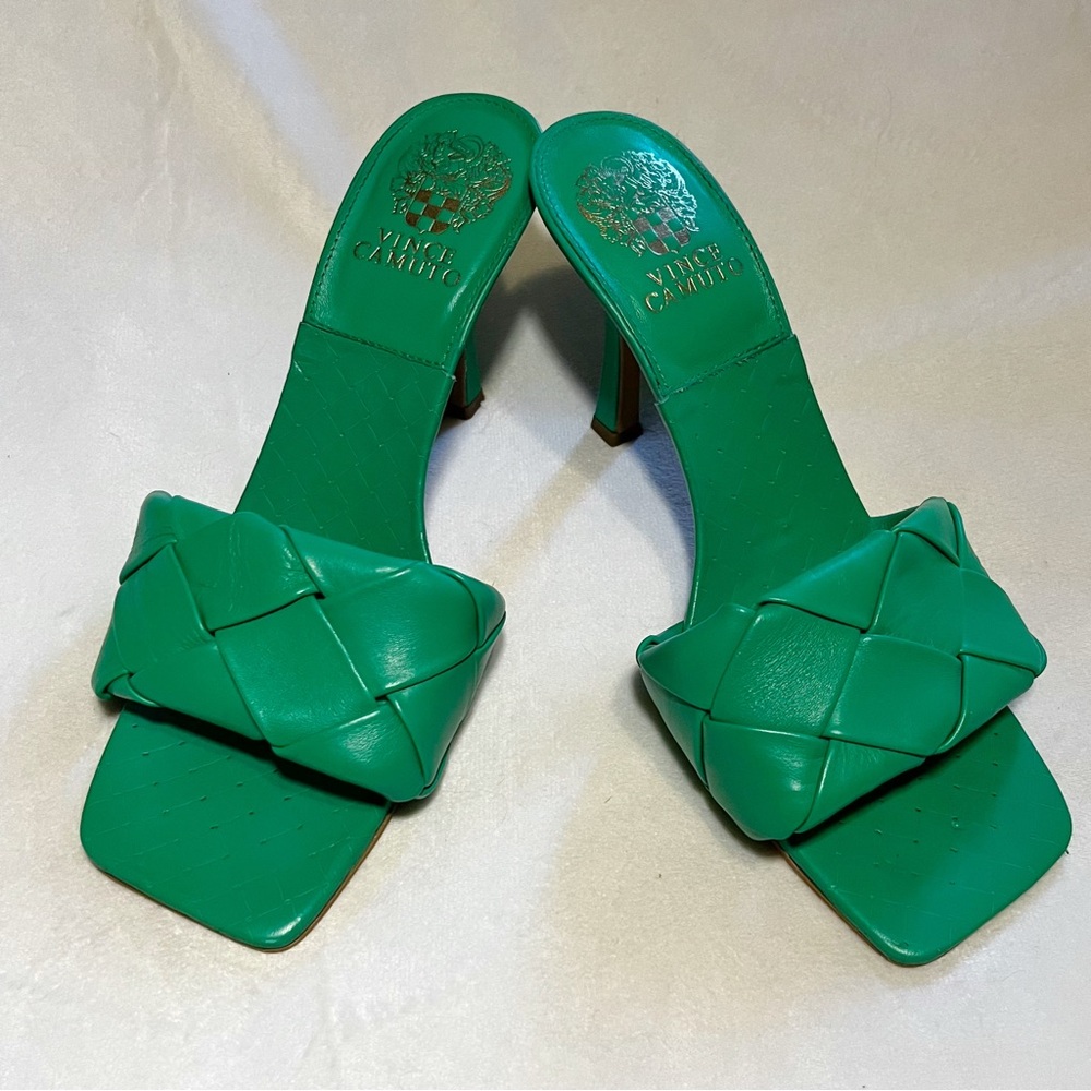 Vince Camuto Green Women’s Brelanie Woven Leather Strap Dress Mules Size 8 Heel